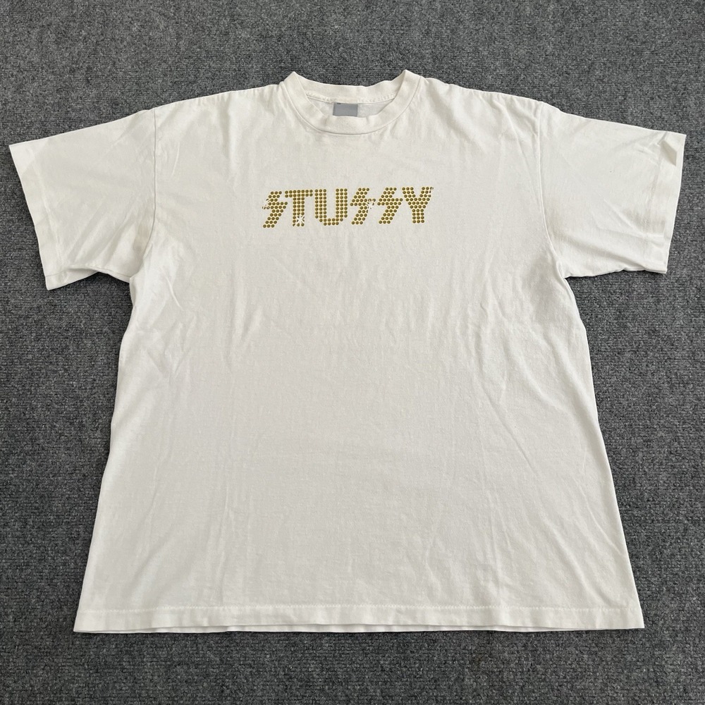 Vintage Stussy Kiss Style Wording Logo T shirt Mens Size XL White Skater 90s